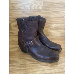Frye 8R Harness Boots Women's 9-9.5 Men's 8.5 Brown Leather Square Toe Read